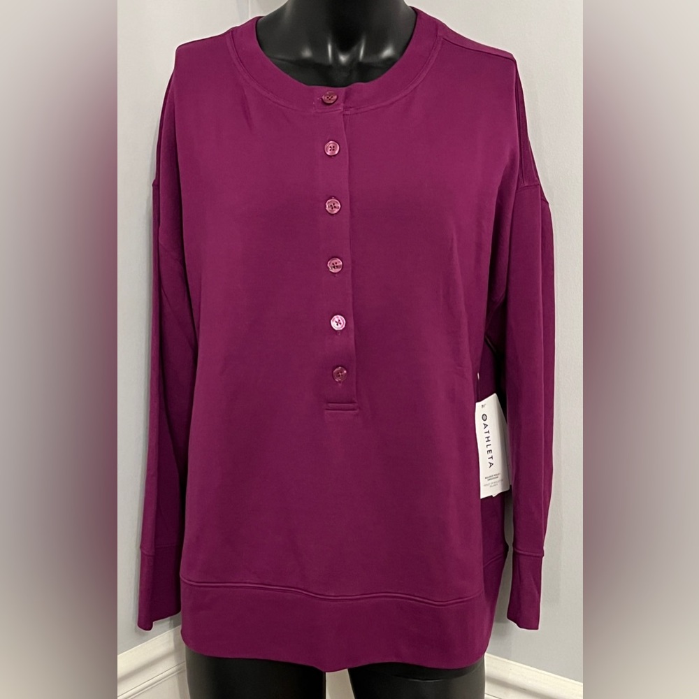 NWT Athleta Balanced Henley Sweatshirt Exotic Fuchsia Size XL